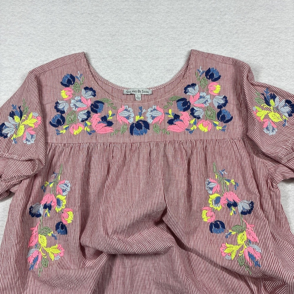 See And Be Seen Lot of 2 Embroidered Floral Blouses Peasant Boho Size Large - Picture 6 of 14